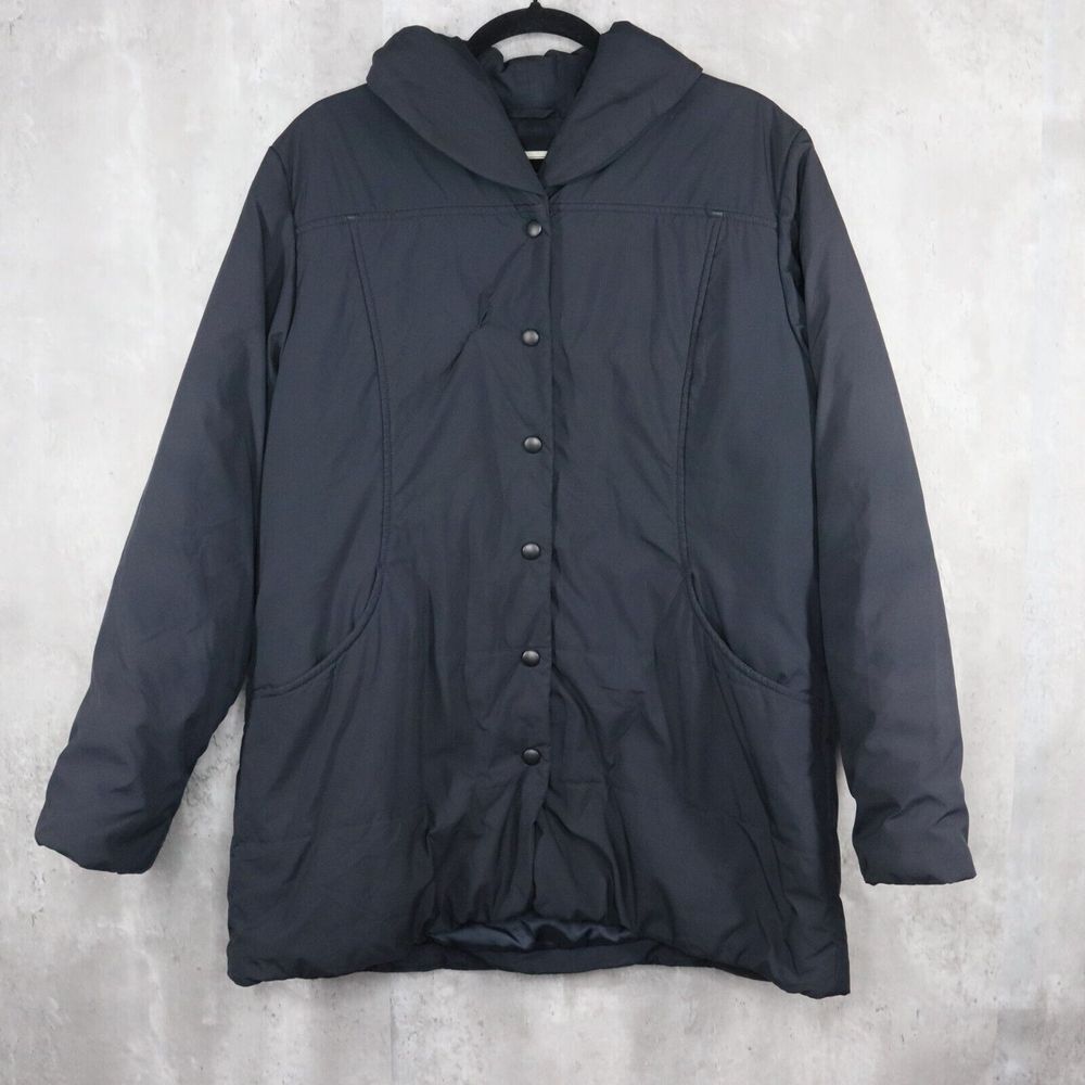 LL Bean Puffer Jacket Womens Size‎ Large Navy Blue Vintage Mid Length Insulated